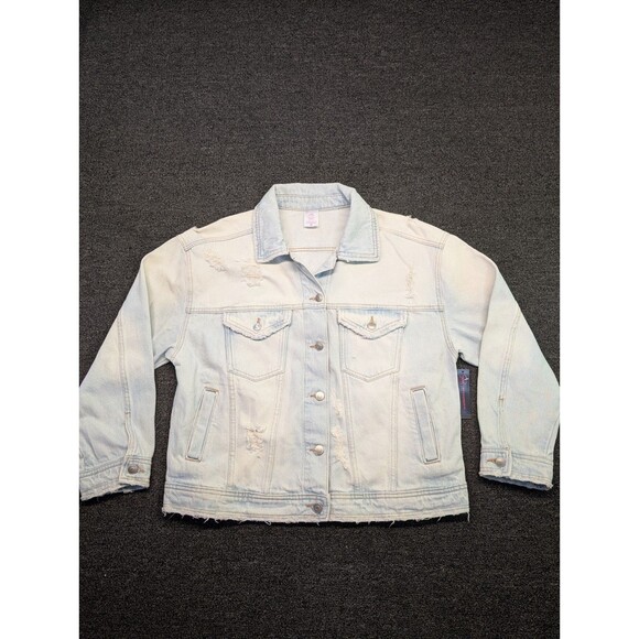 No Boundaries Denim NWT New Jacket Size L Pockets Button Up Collar Light Wash - Picture 8 of 8